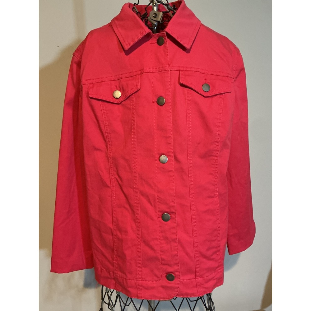 Croft & Barrow Womens Pink‎ Stretch Denim Jacket Button Up Size M RN73277